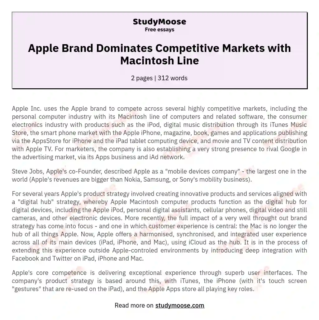 Apple Brand Dominates Competitive Markets with Macintosh Line essay
