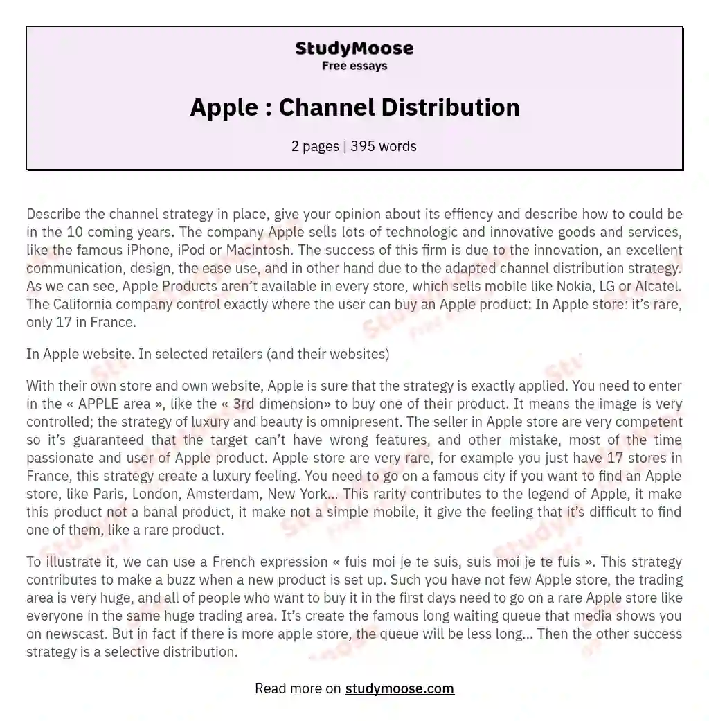 Apple : Channel Distribution essay