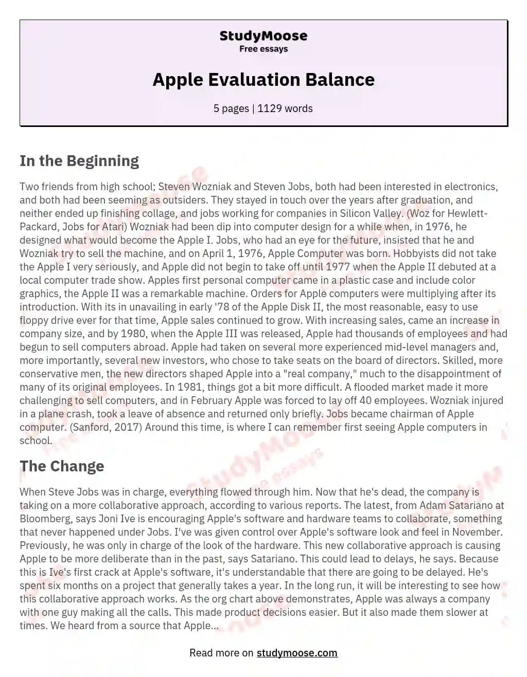 Apple Evaluation Balance essay