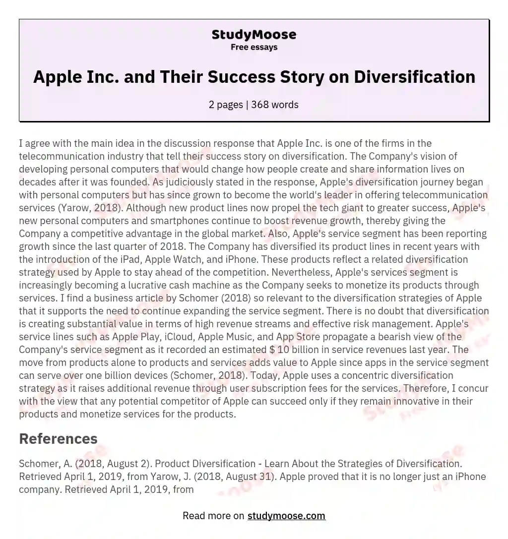 Apple Inc. and Their Success Story on Diversification essay
