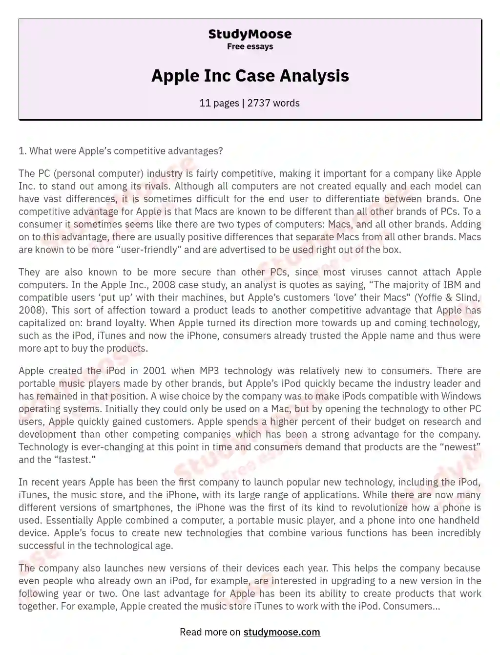 Apple Inc Case Analysis