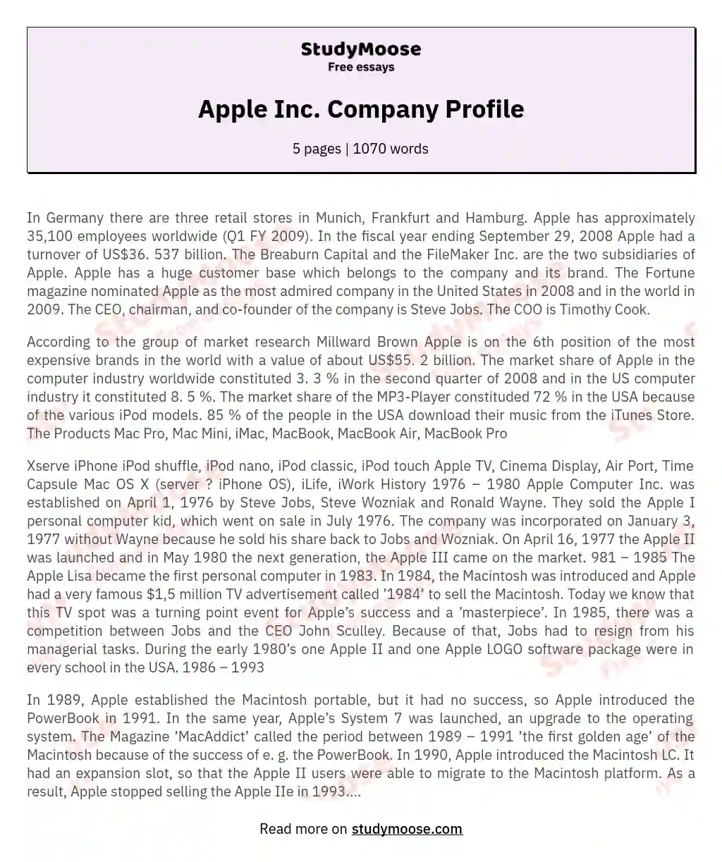 Apple Inc. Company Profile essay
