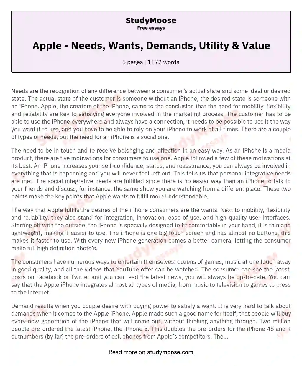 Apple - Needs, Wants, Demands, Utility & Value
