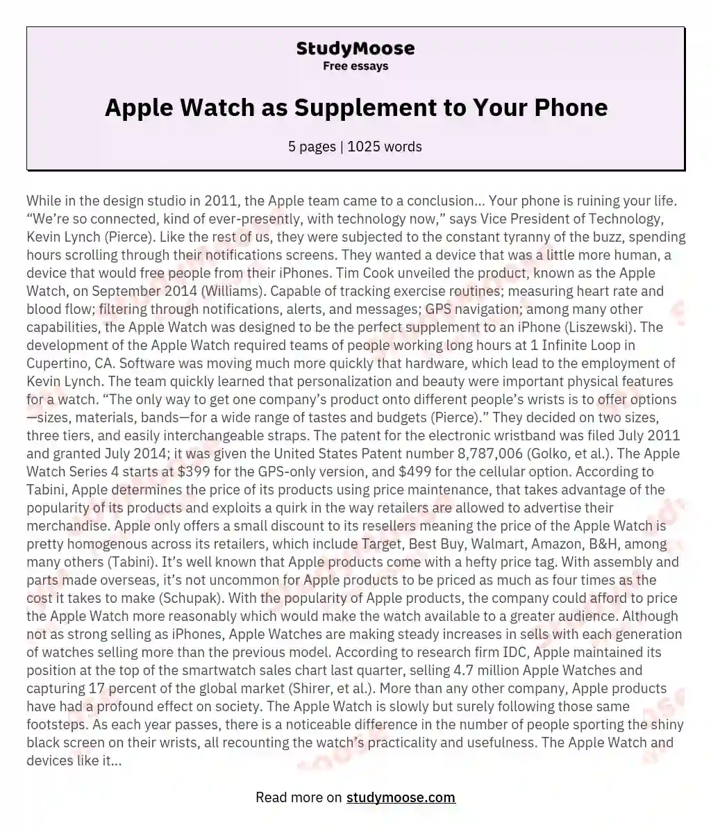 Apple Watch as Supplement to Your Phone essay
