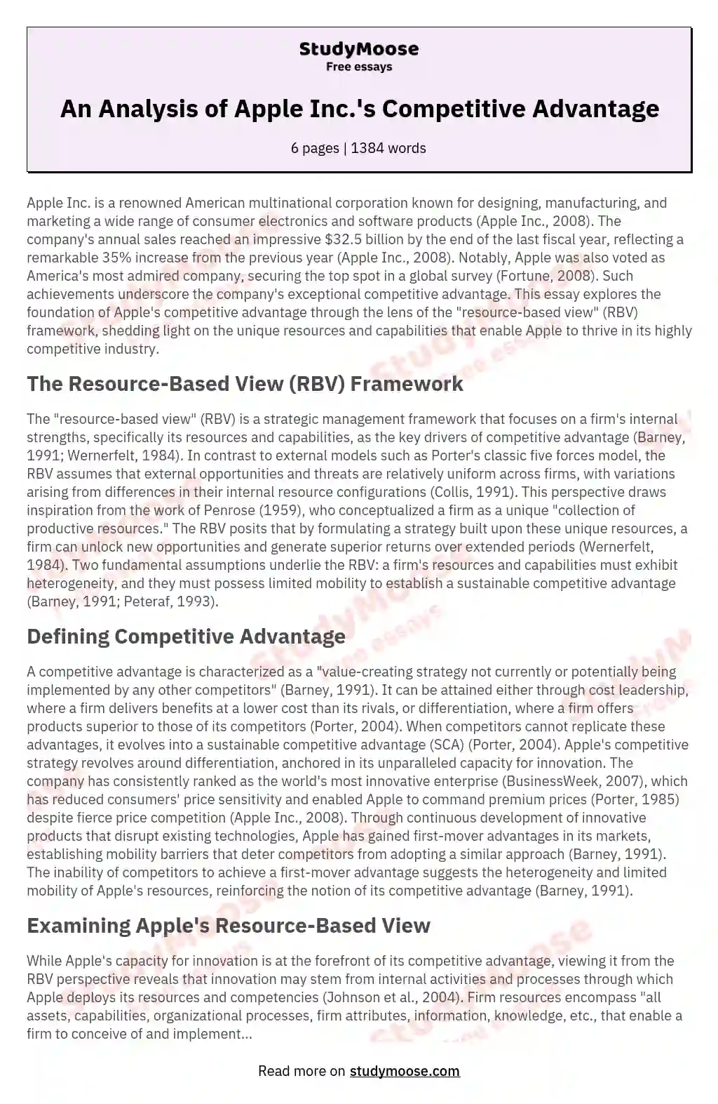 An Analysis of Apple Inc.'s Competitive Advantage essay