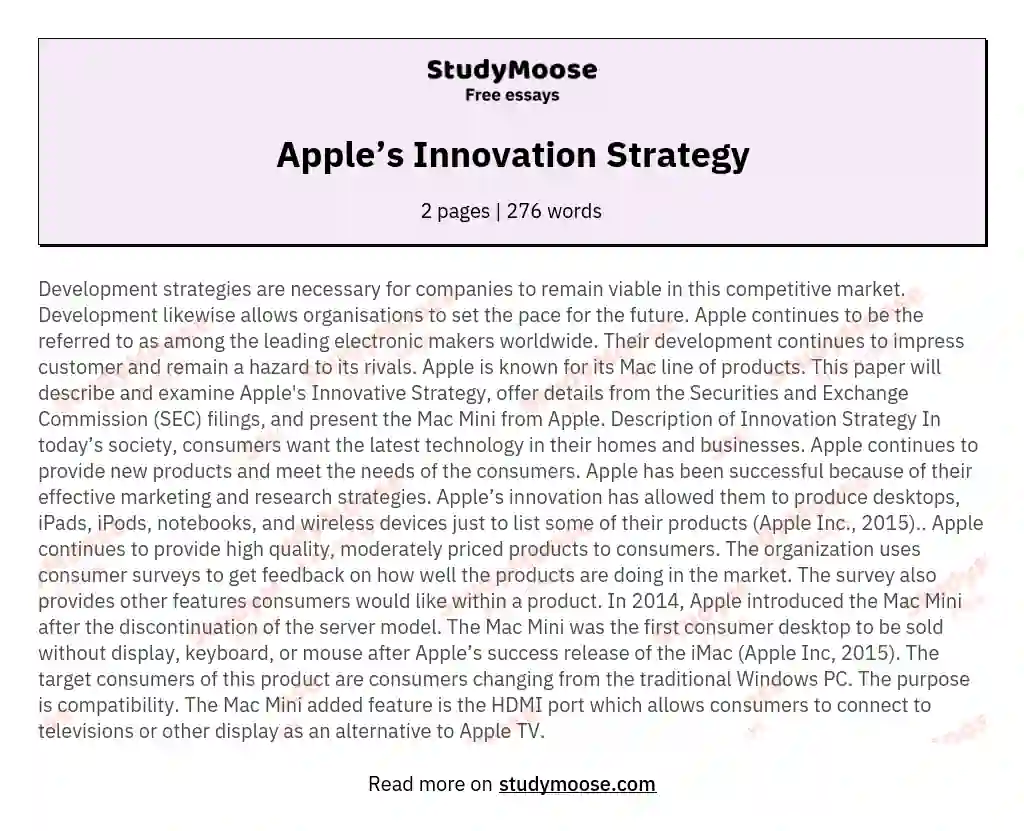 Apple’s Innovation Strategy essay