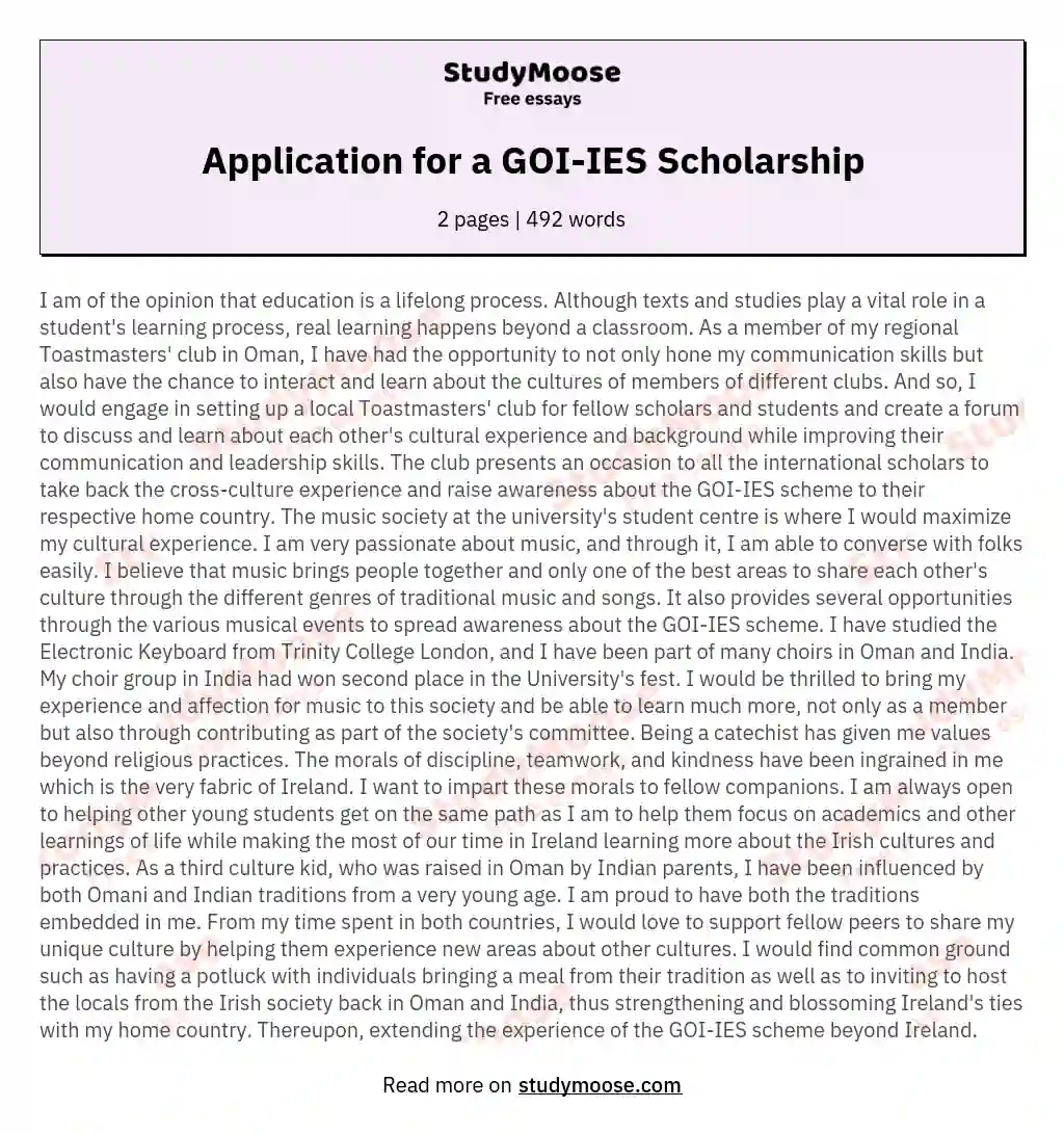 Application for a GOI-IES Scholarship essay