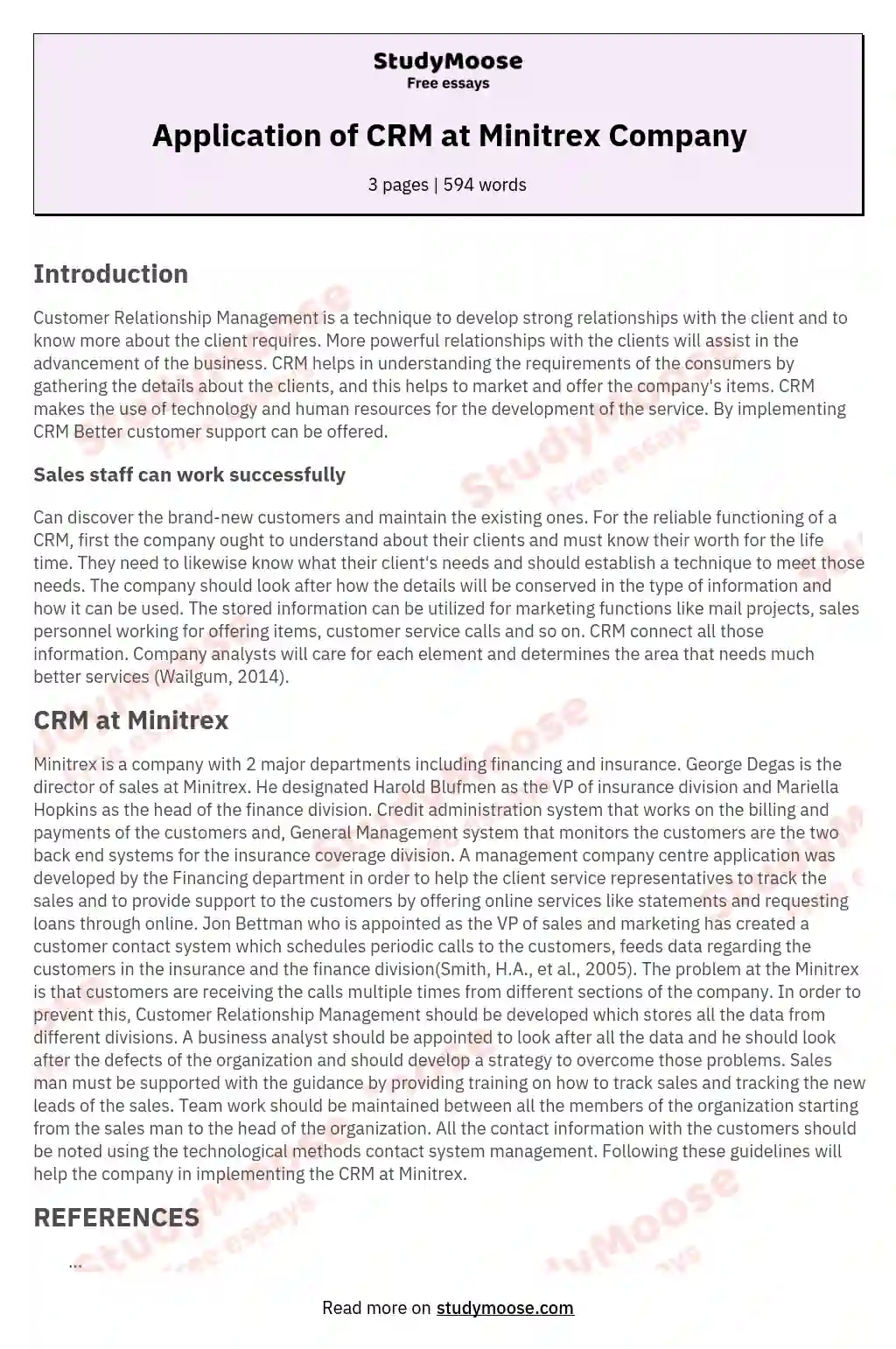 Application of CRM at Minitrex Company