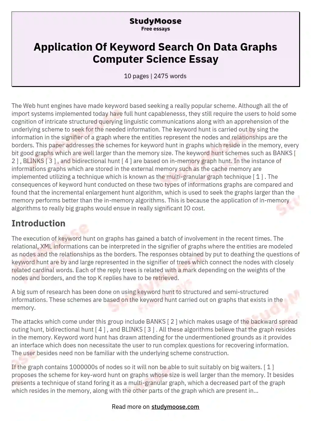 Application Of Keyword Search On Data Graphs Computer Science Essay essay