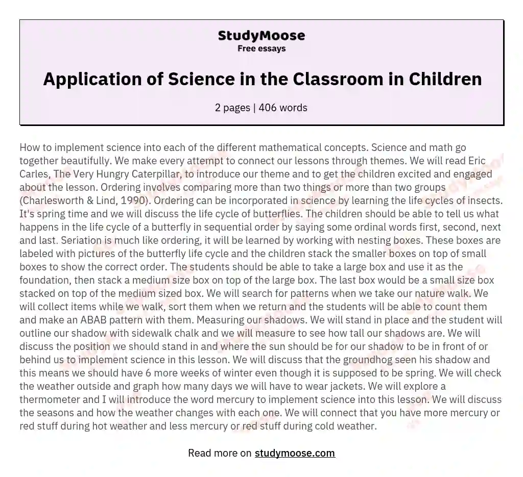 Application of Science in the Classroom in Children essay