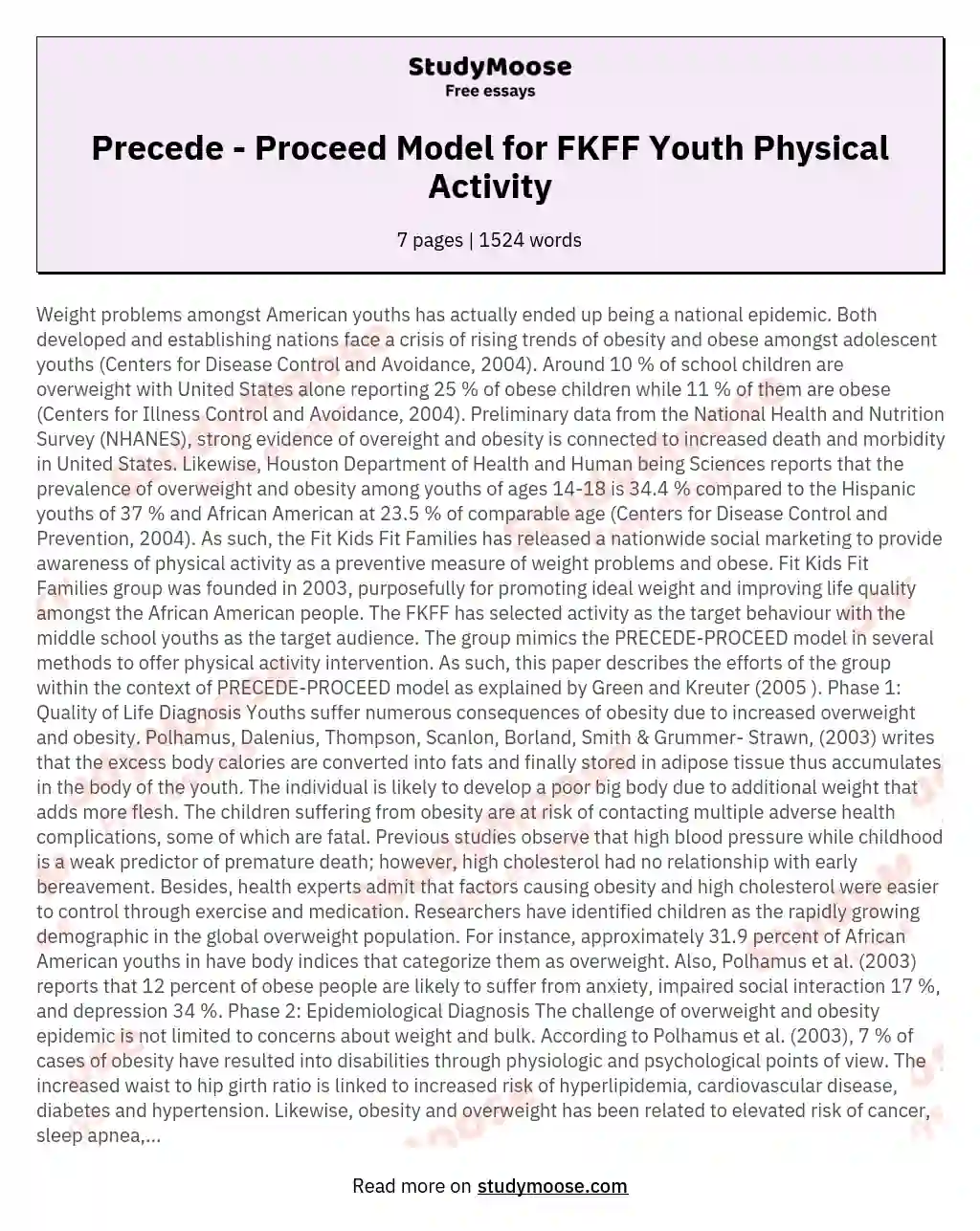 Application of the PRECEDE PROCEED Model to Fit Kids Fit Families FKFF Youth Physical Activity Campaign
