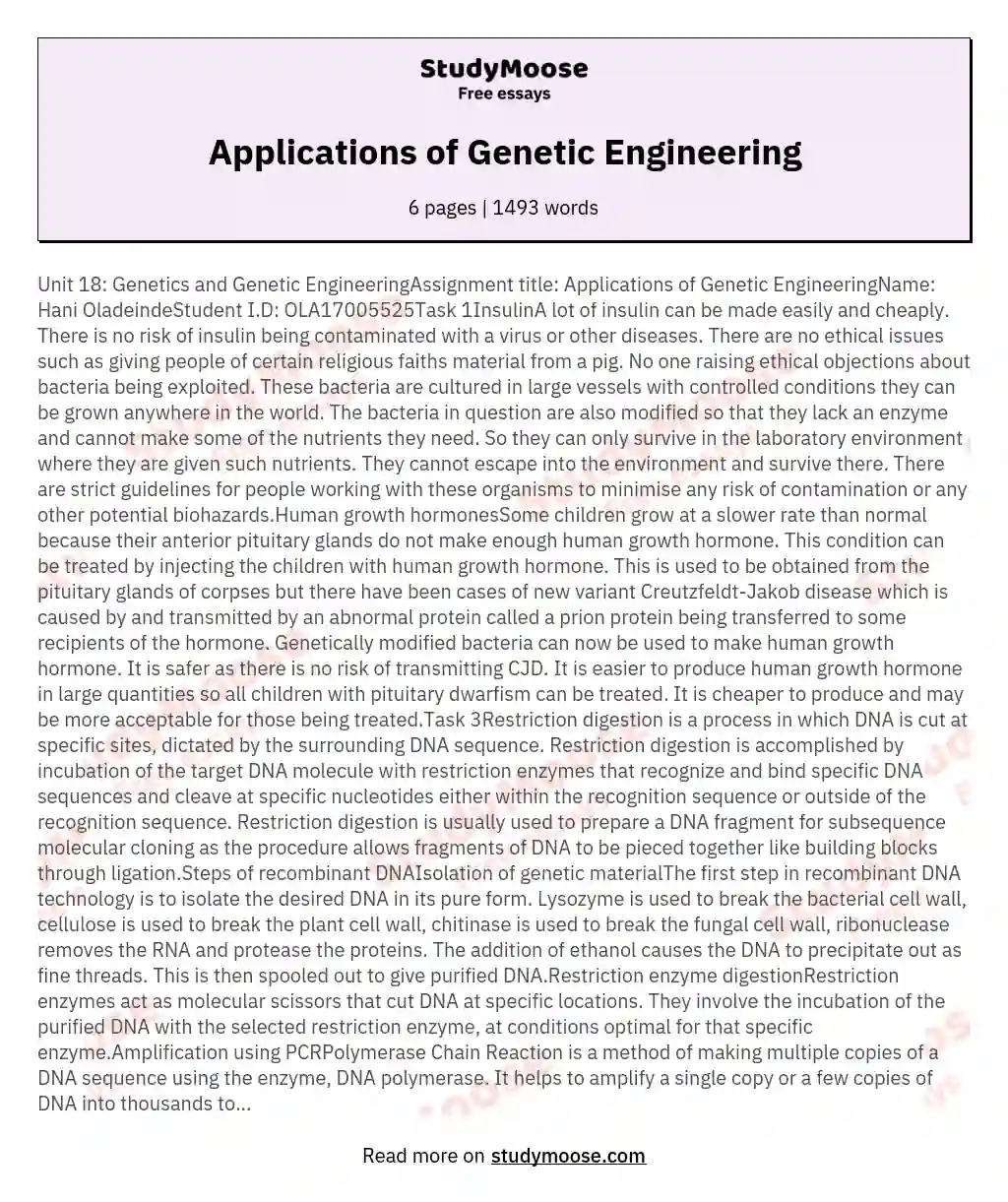 Applications of Genetic Engineering essay
