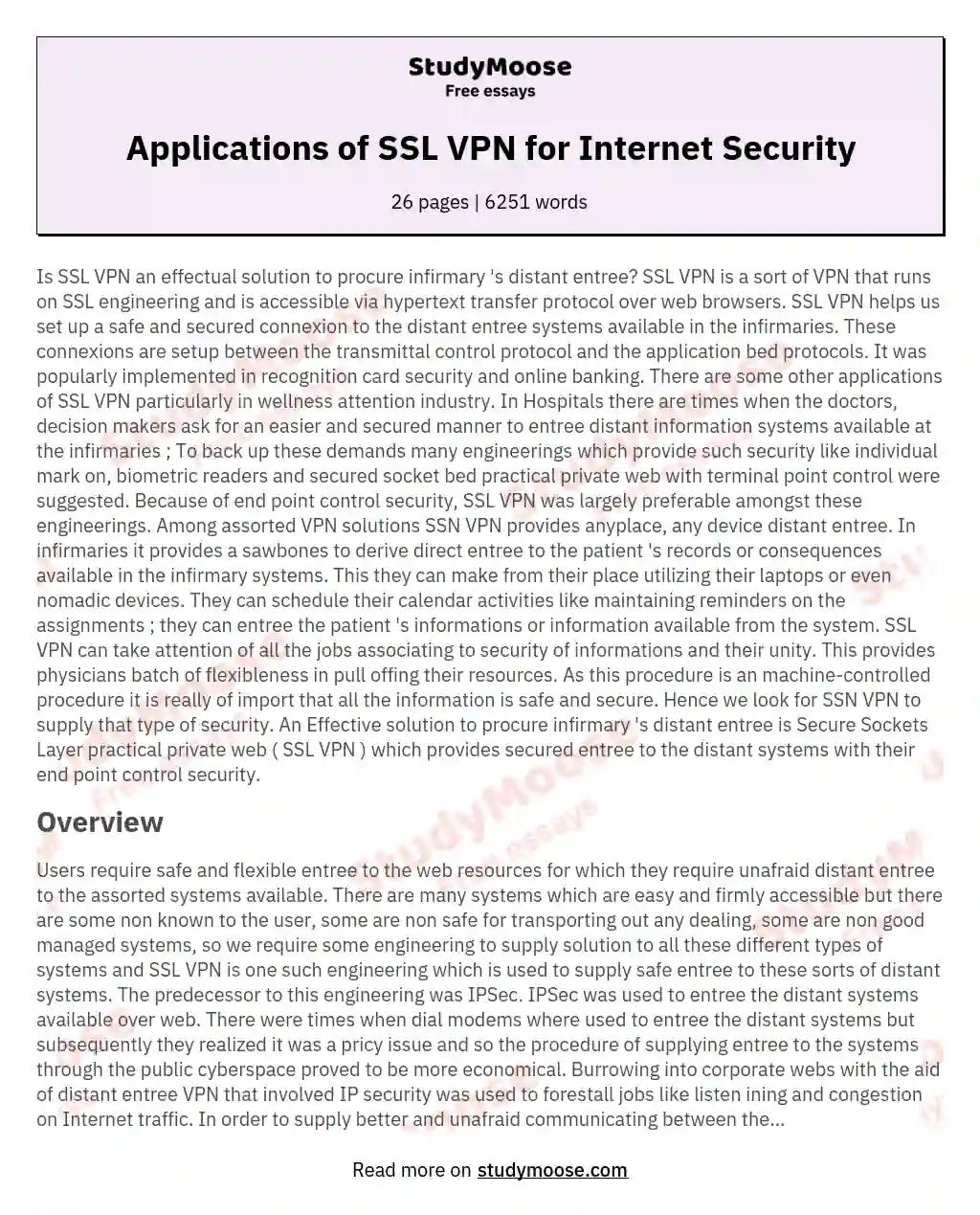 Applications of SSL VPN for Internet Security essay