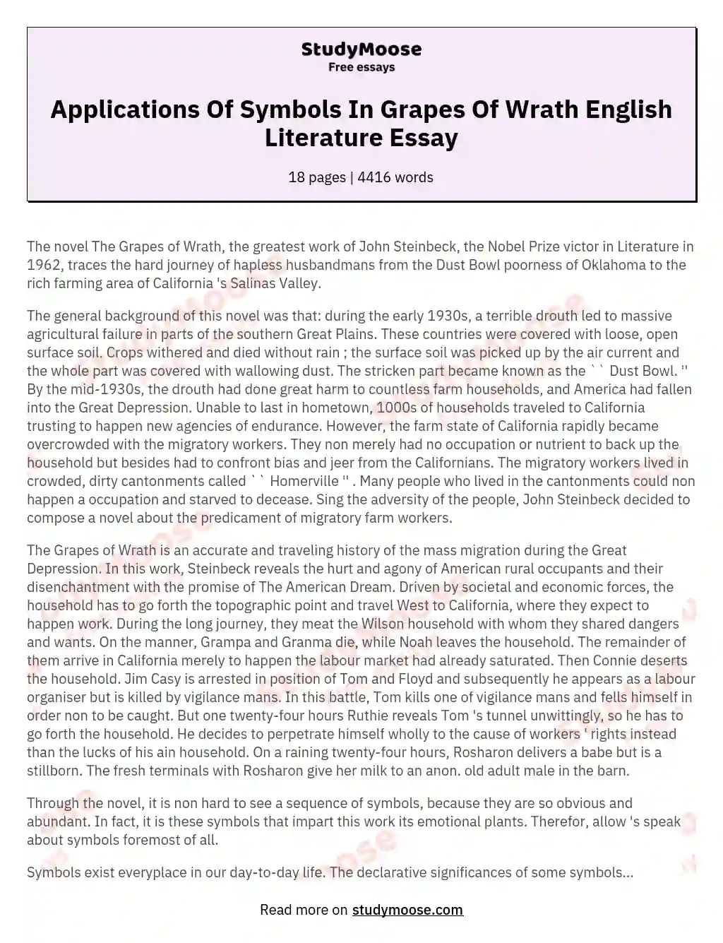 Applications Of Symbols In Grapes Of Wrath English Literature Essay