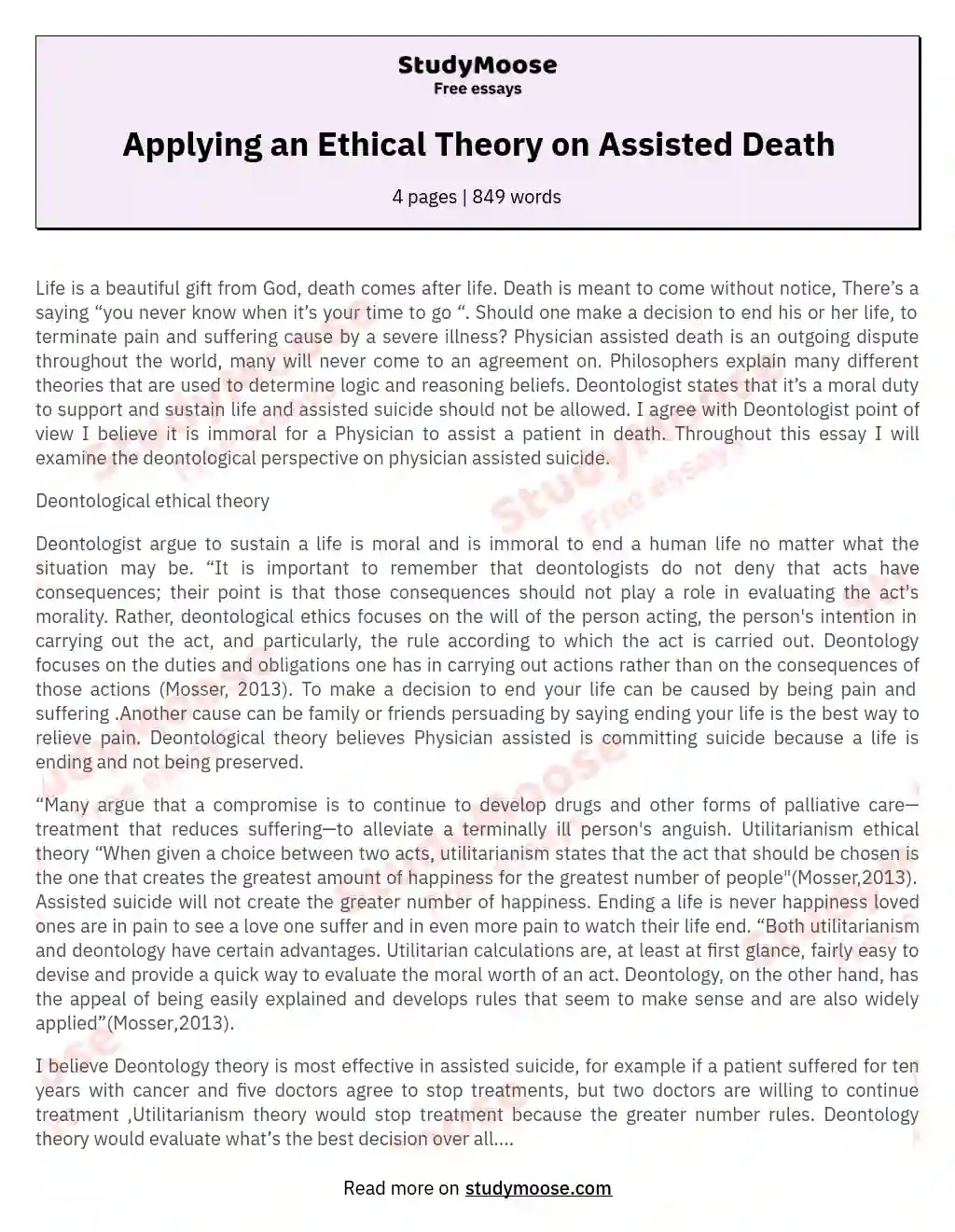 Applying an Ethical Theory on Assisted Death