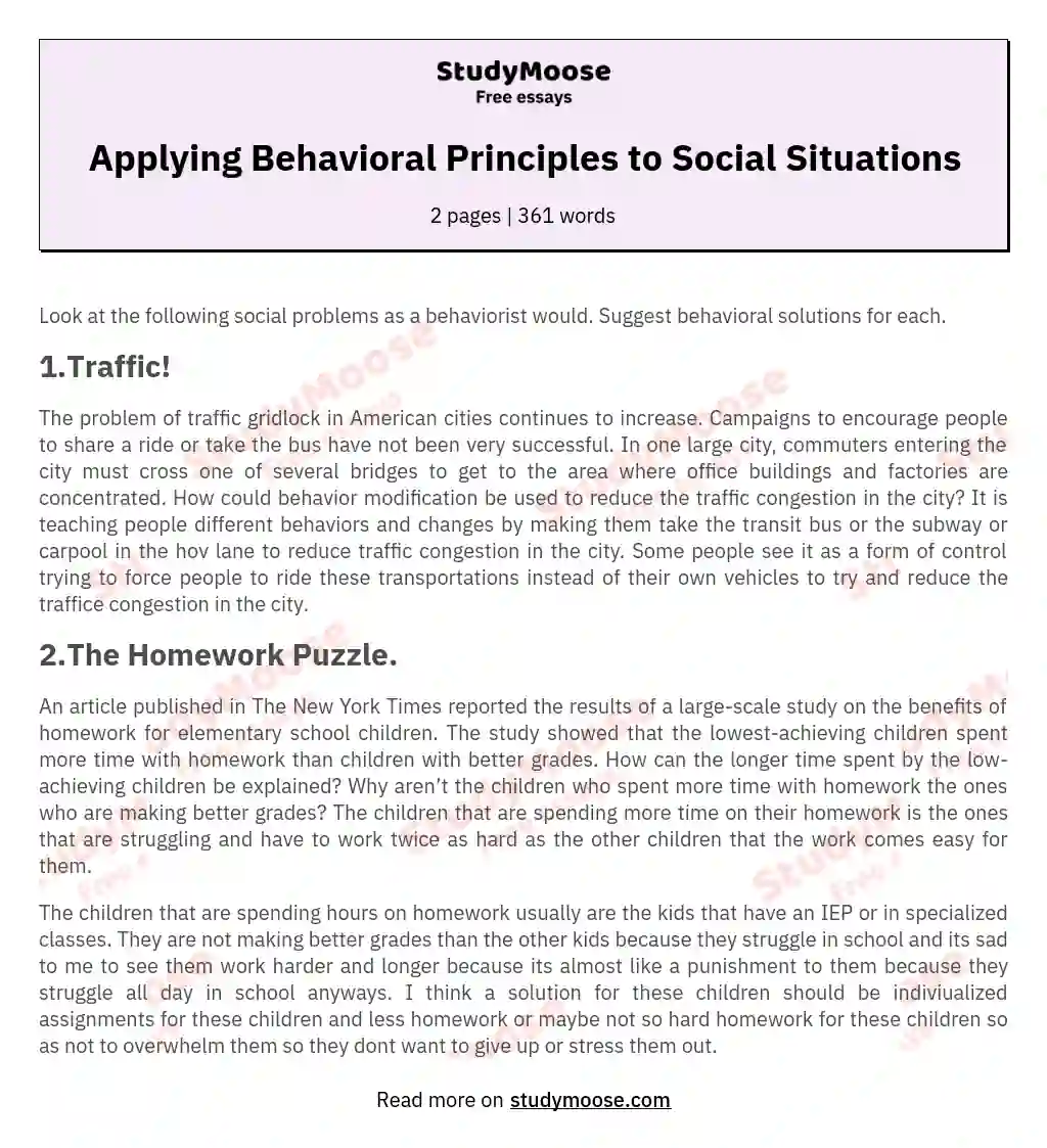Applying Behavioral Principles to Social Situations essay