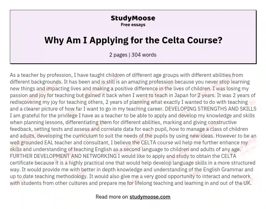 Why Am I Applying for the Celta Course? essay