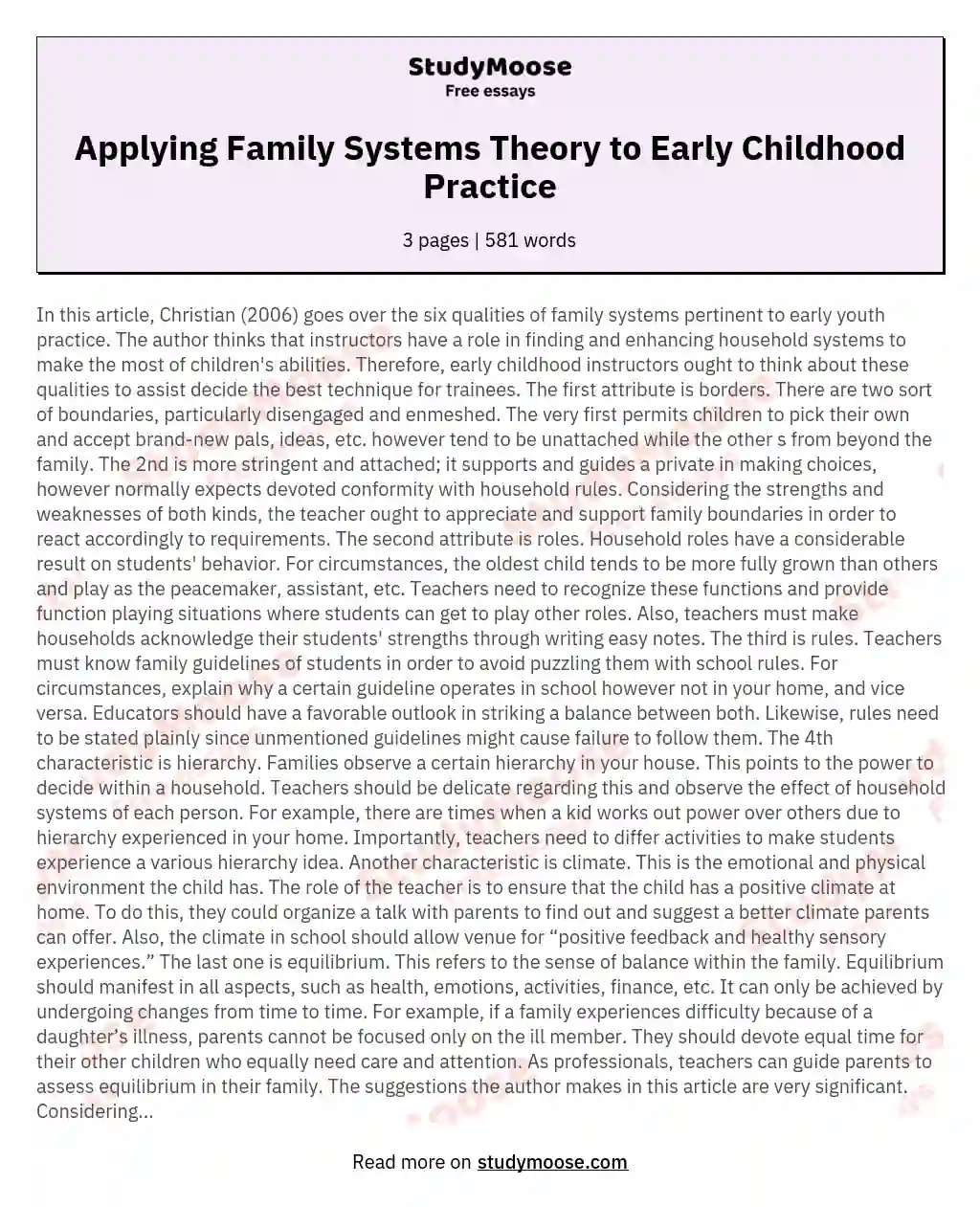 Applying Family Systems Theory to Early Childhood Practice