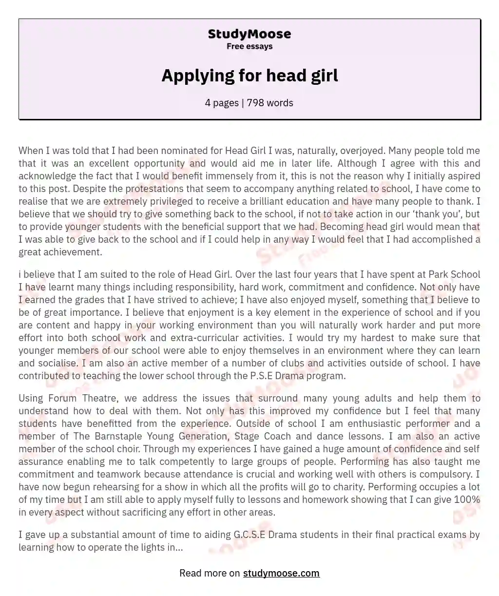 Applying for head girl essay