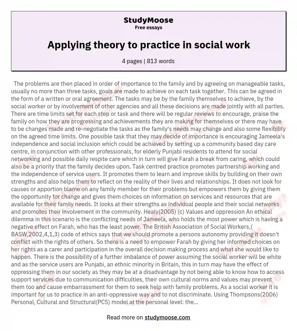 Applying theory to practice in social work