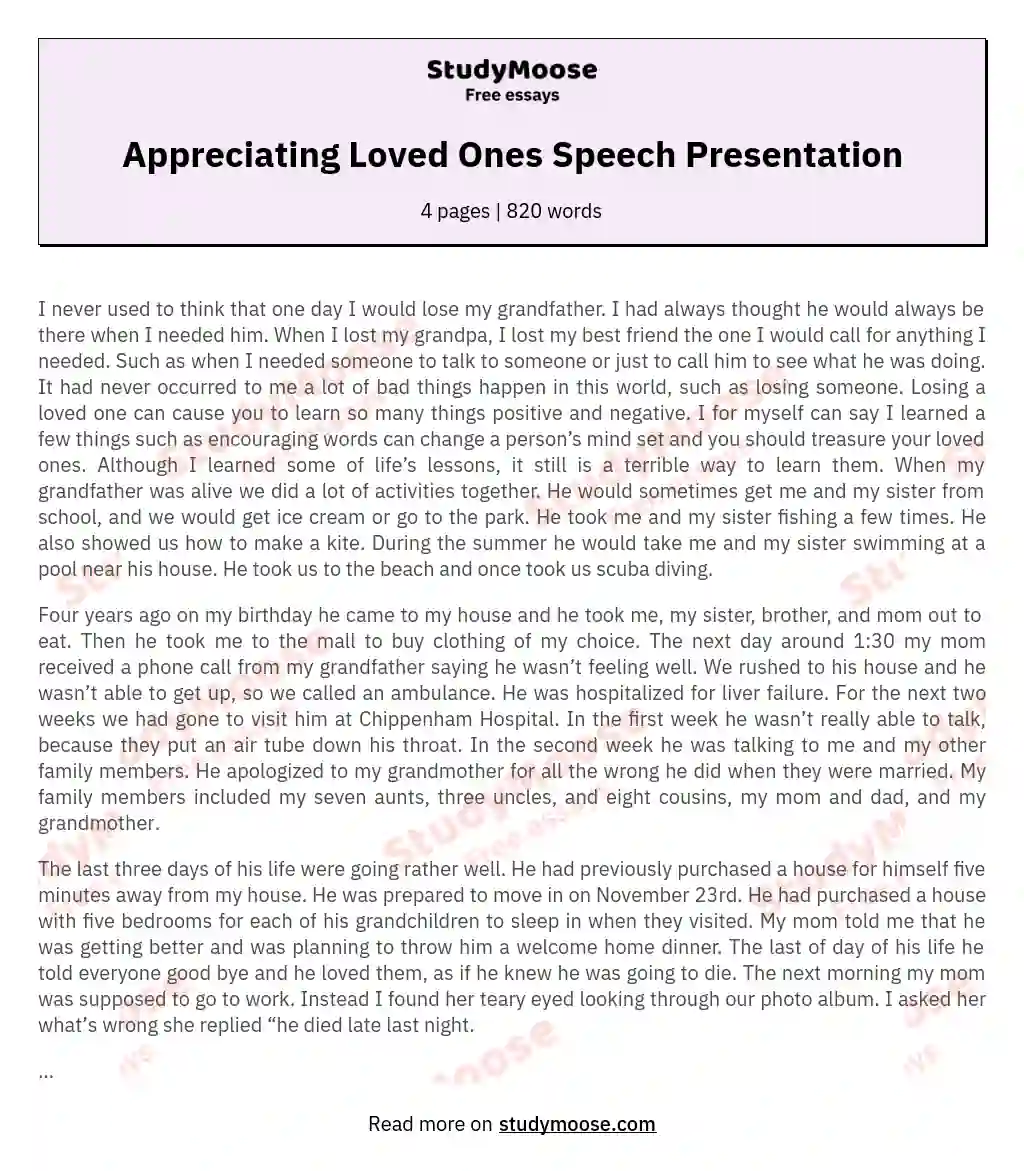 Appreciating Loved Ones Speech Presentation essay