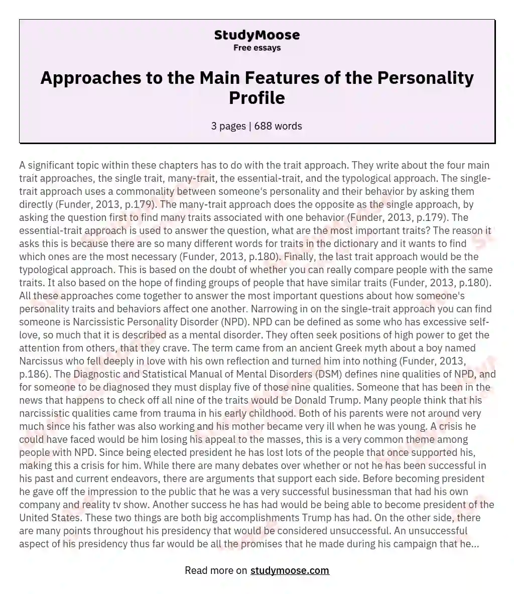 Approaches to the Main Features of the Personality Profile essay