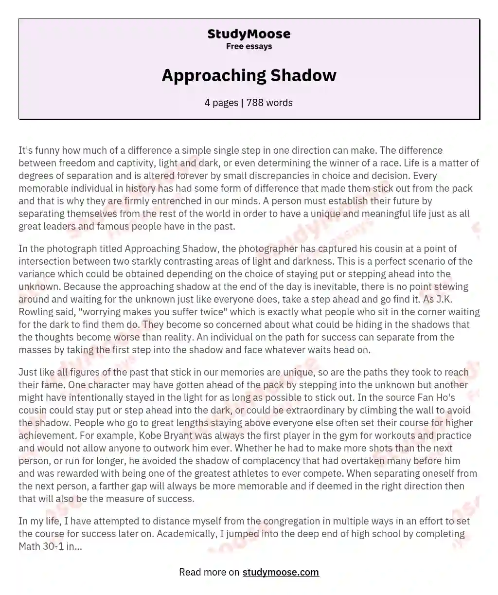 Approaching Shadow essay