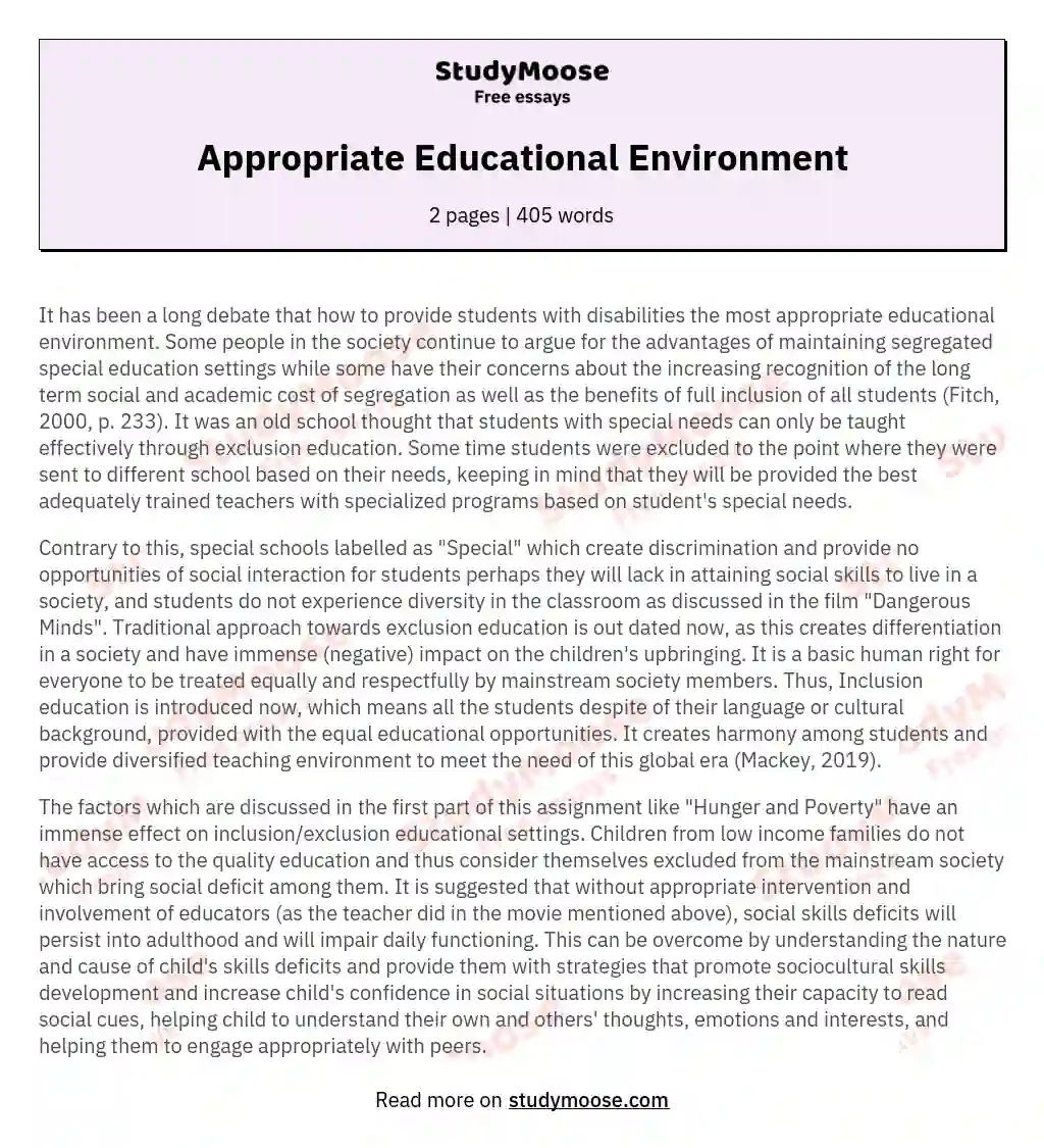 Appropriate Educational Environment essay