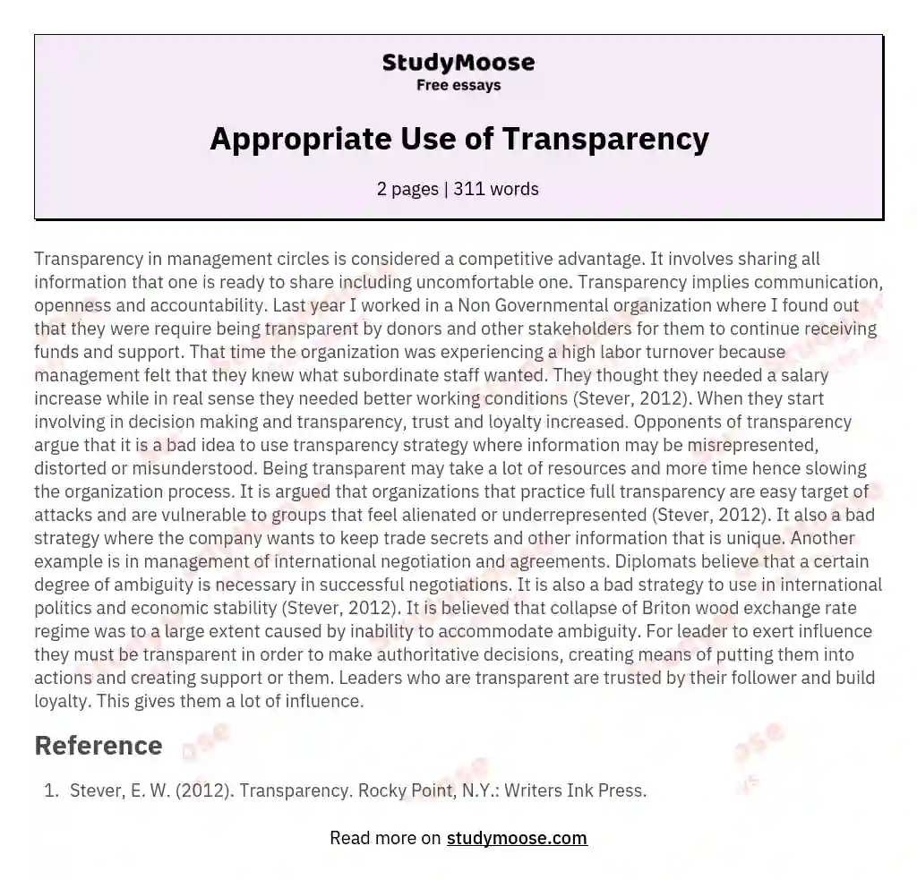 Appropriate Use of Transparency essay