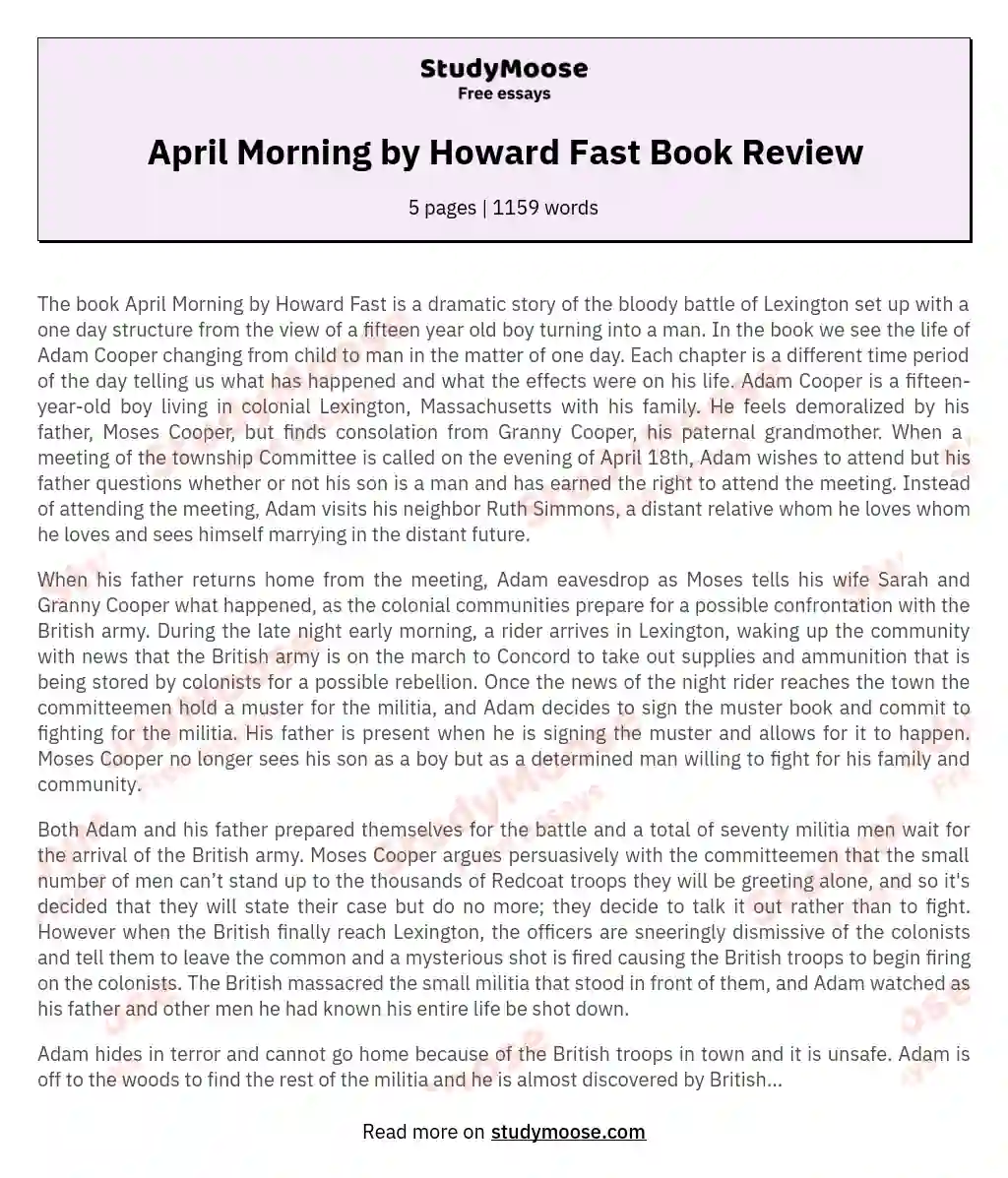 April Morning: A Journey to Adulthood essay