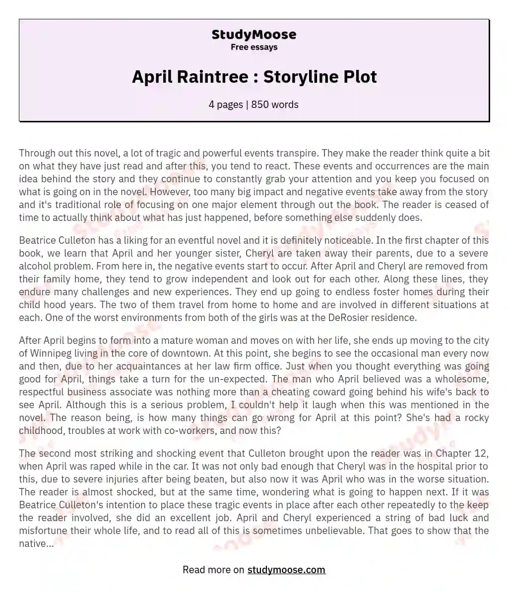 April Raintree : Storyline Plot essay