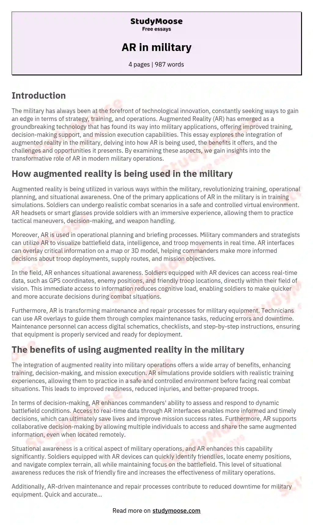 AR in military essay