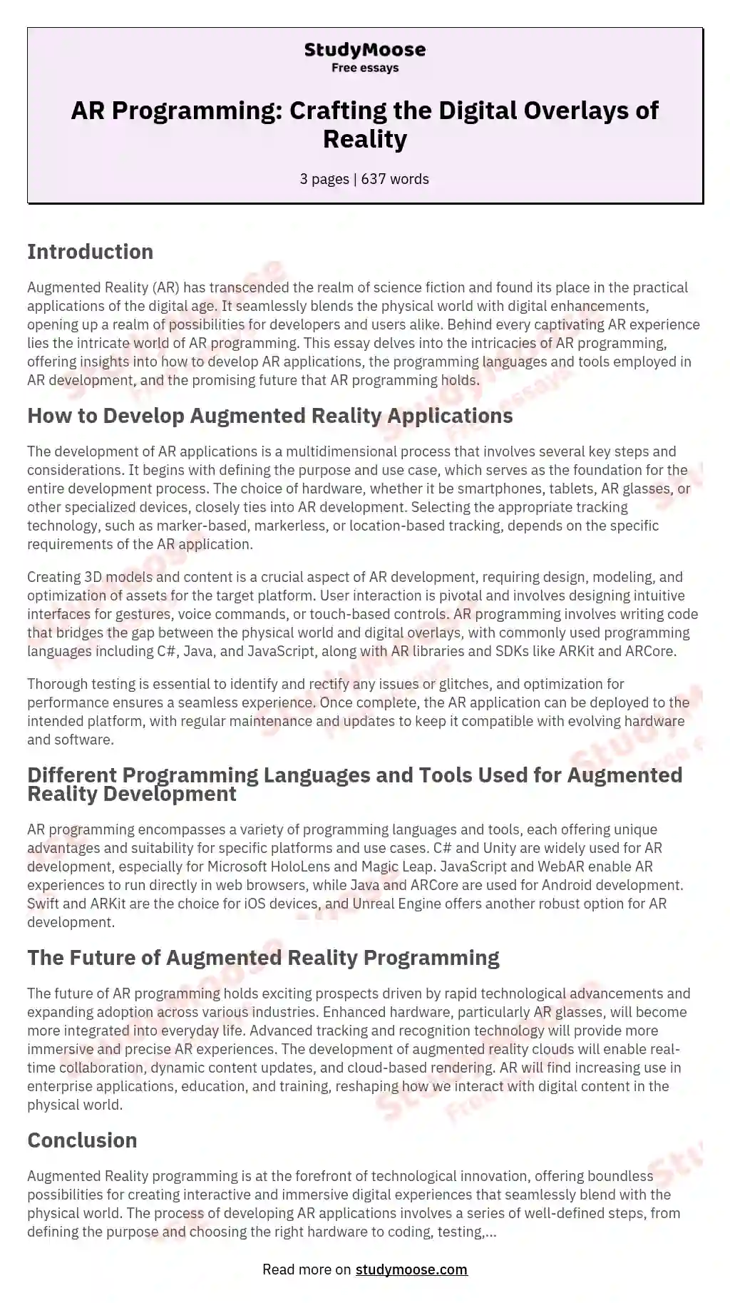 AR Programming: Crafting the Digital Overlays of Reality essay