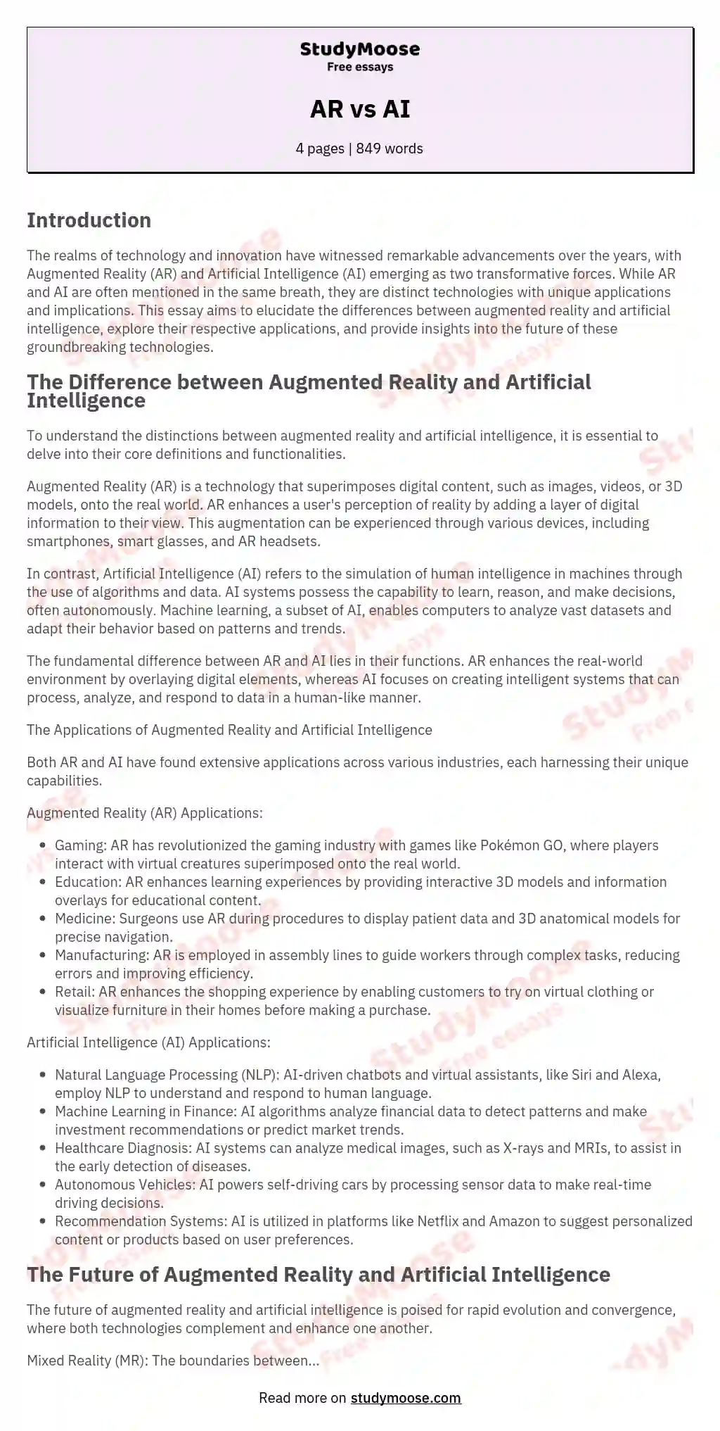 AR vs AI essay