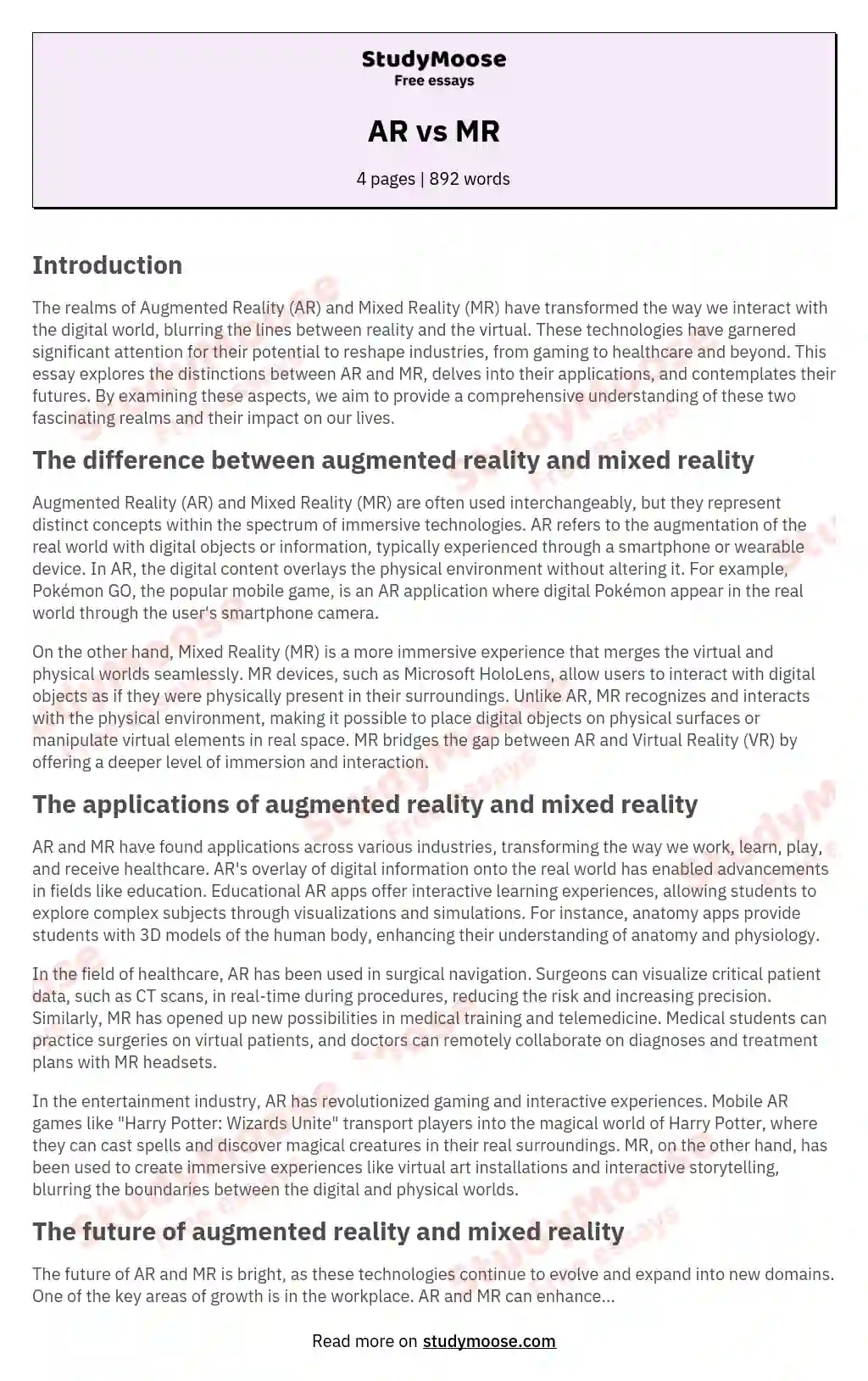 AR vs MR essay