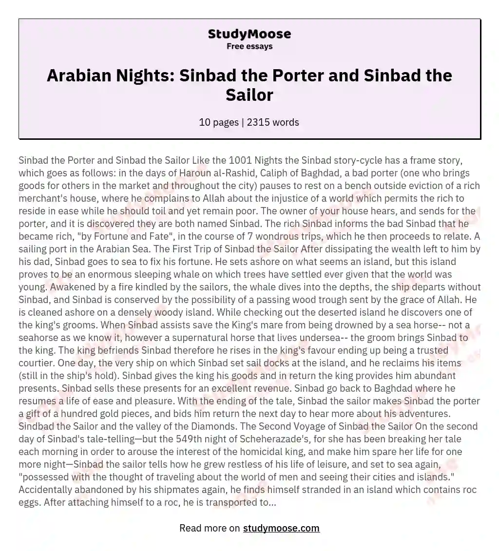 Arabian Nights: Sinbad the Porter and Sinbad the Sailor essay