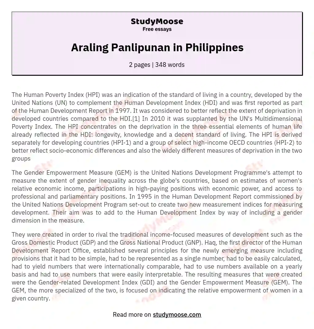 Araling Panlipunan in Philippines essay