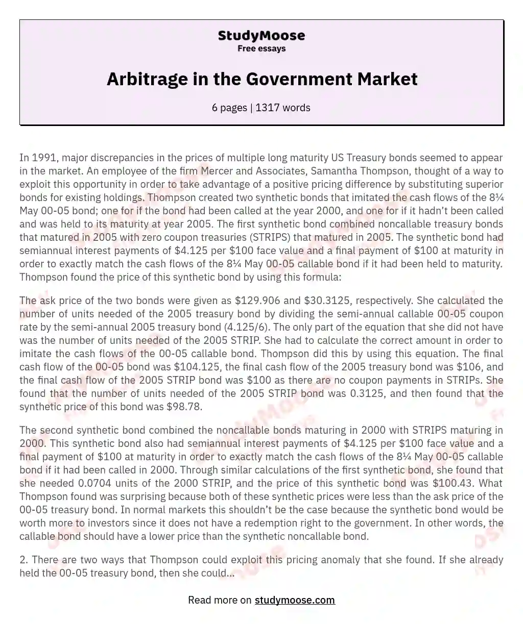 Arbitrage in the Government Market essay