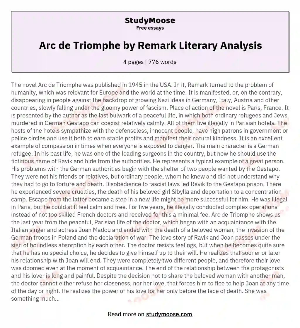 Arc de Triomphe by Remark Literary Analysis