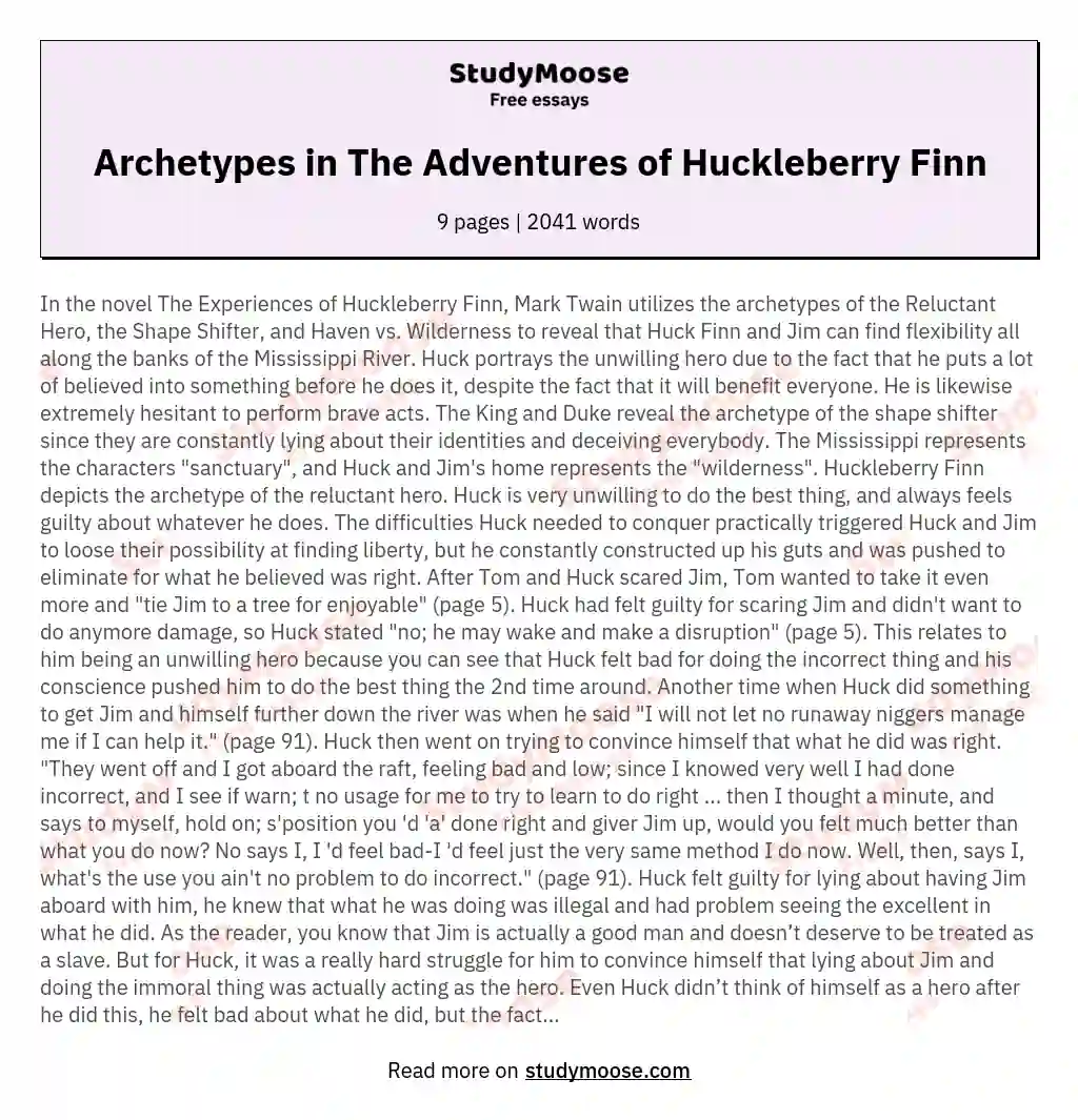 Archetypes in The Adventures of Huckleberry Finn essay
