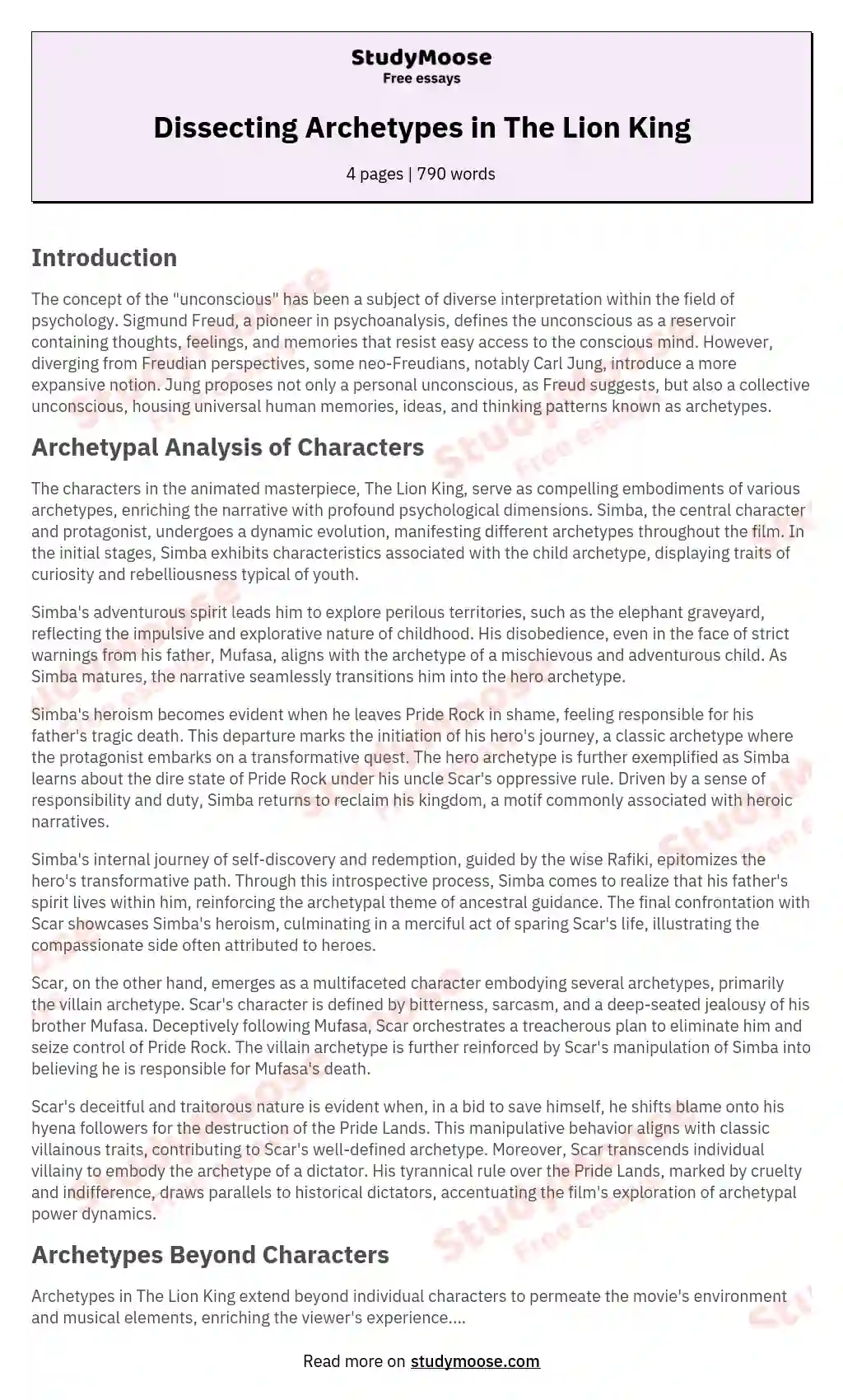 Dissecting Archetypes in The Lion King essay