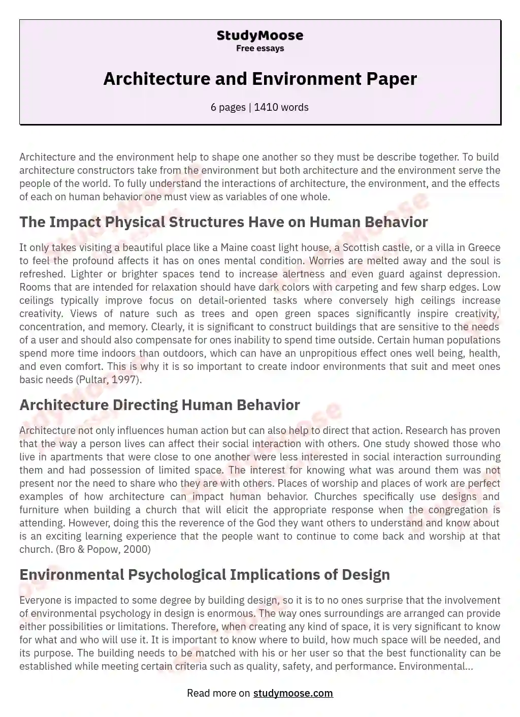 Architecture and Environment Paper