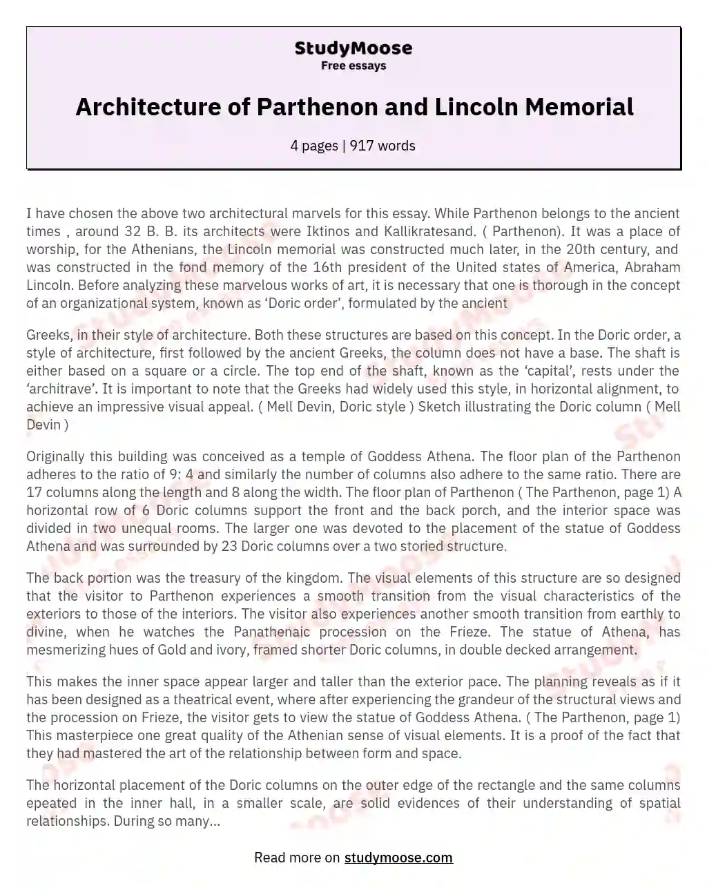 Architecture of Parthenon and Lincoln Memorial essay