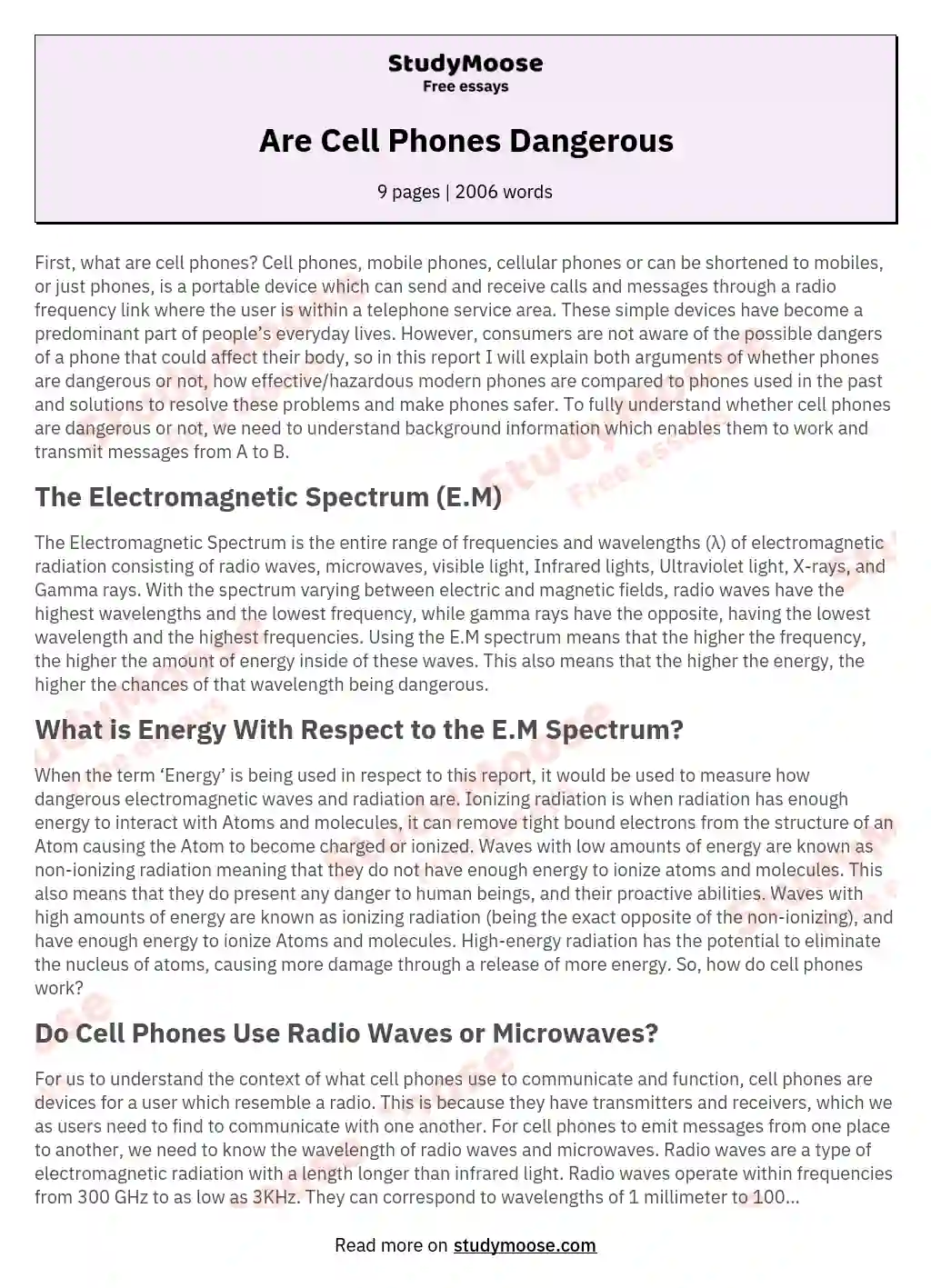 essay on cell phone radiation is dangerous and should be limited