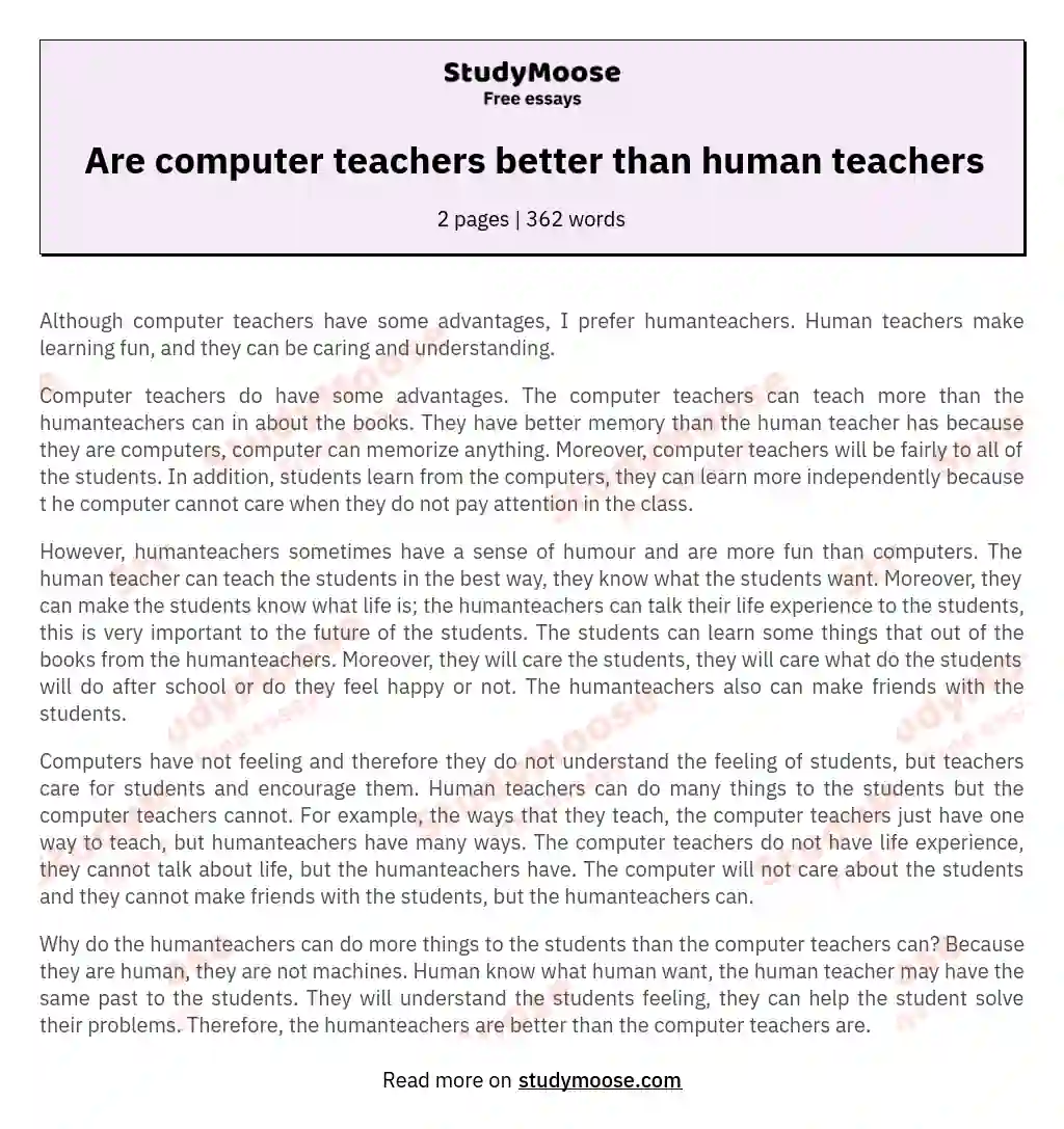 Are computer teachers better than human teachers essay