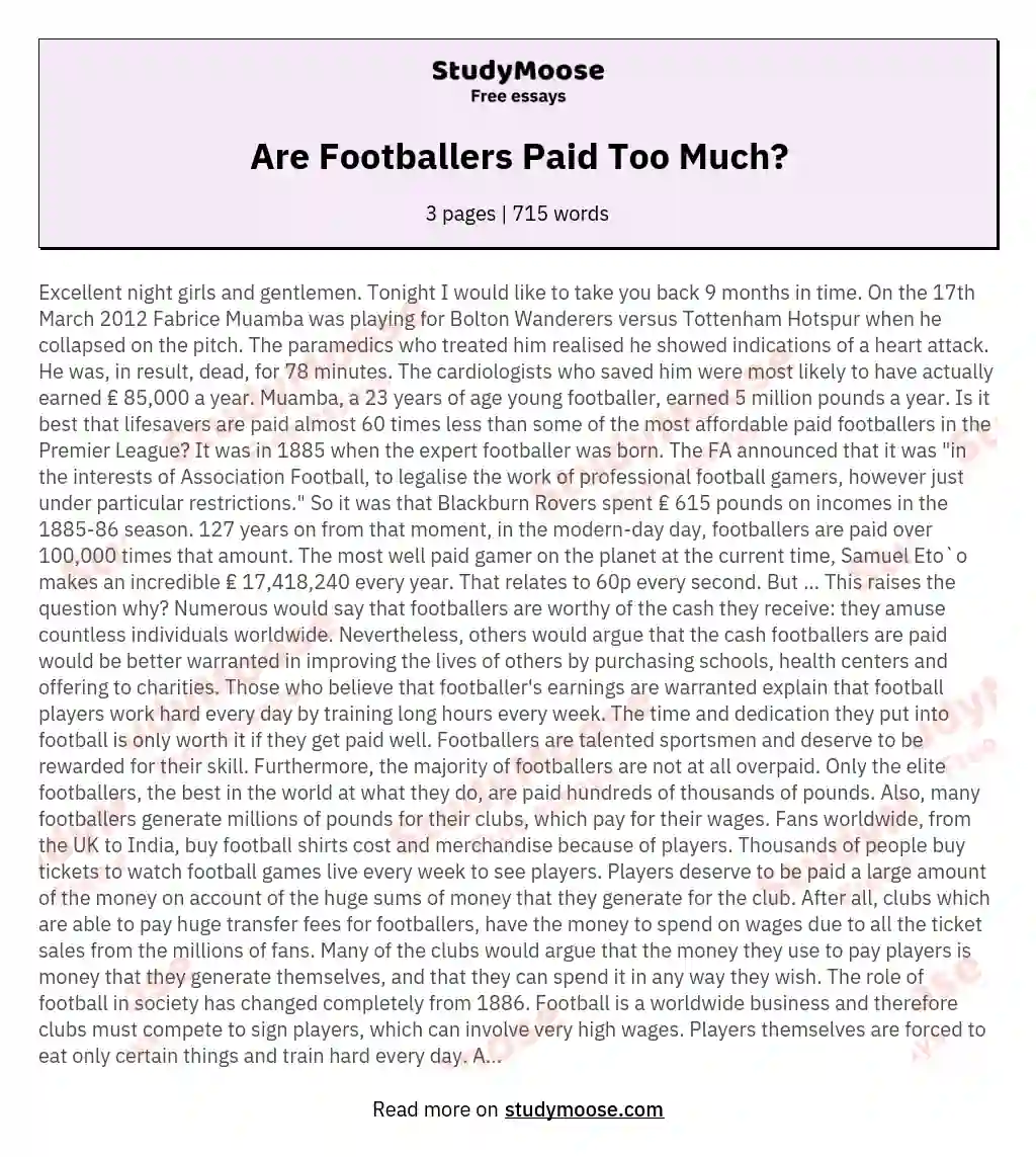 Are Footballers Paid Too Much? essay