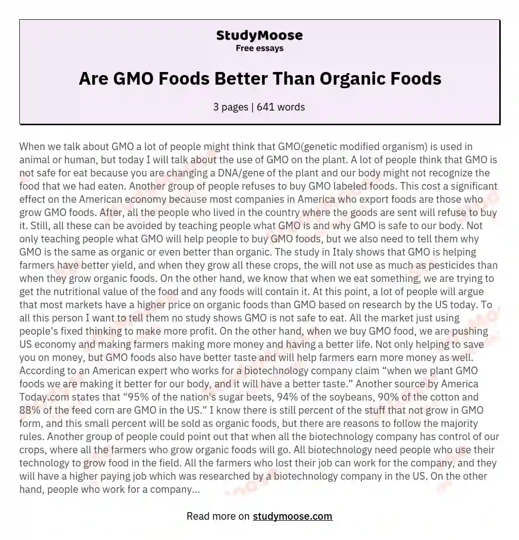 Are GMO Foods Better Than Organic Foods essay
