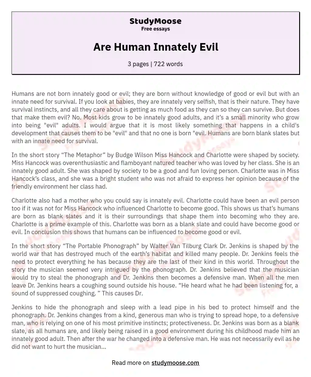 Are Human Innately Evil essay