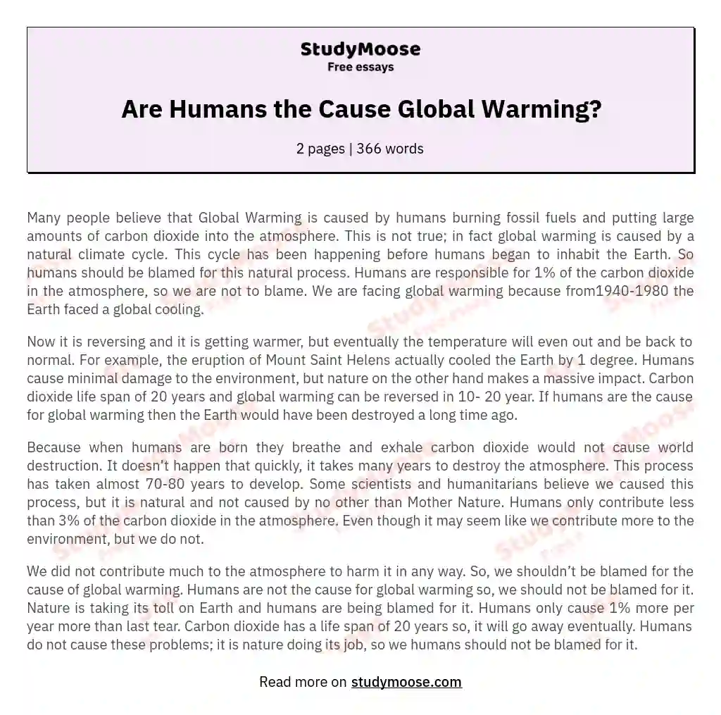 Are Humans the Cause Global Warming? essay
