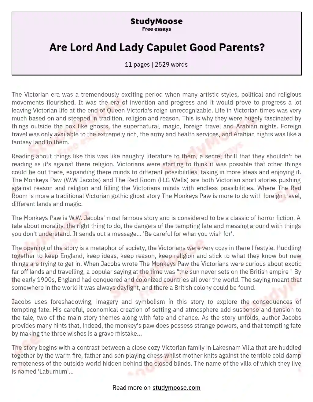 Are Lord And Lady Capulet Good Parents? essay